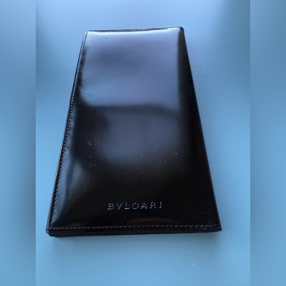 Vintage BVLGARI Black Calfskin Leather Checkbook Long Wallet + COA